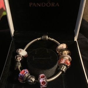 PANDORA snake bracelet 7.5 w/ PANDORA CHARMS